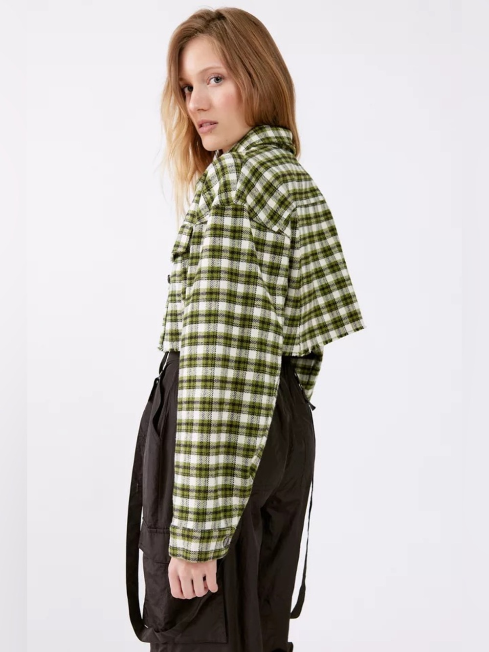 BDG Fall Green Flannel cropped top/jacket - 100% cotton - Small Boho Cottagecore